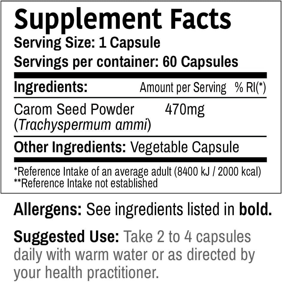 DR WAKDE 'S Carom capsule di semi (Seme di selezione, Ajwain, 60 tappi di veg, supplemento di base vegetale, erba ayurvedica, tutto naturale, vegano)