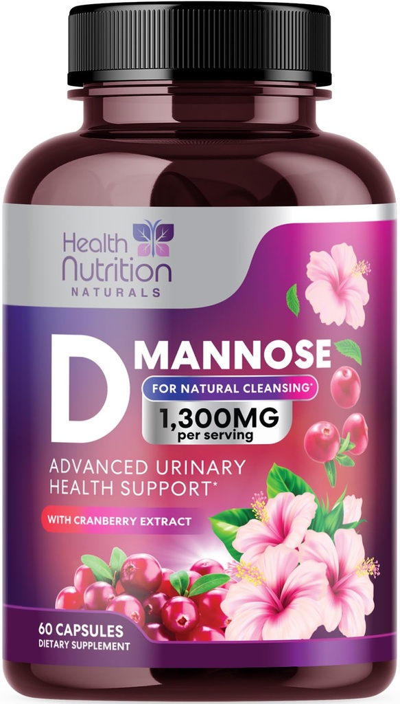 D-Mannose Supplemento 1,350mg - con Mirtillo, Hibiscus & Dandelion - Fast-Acting, Natural Urinary Tract & Bladder Support for Women & Men – Flush & Cleanse Impurities – Non-GMO, Vegan – 60 capsule