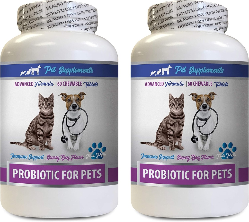 cat Mauvaise respiration Treats - PROBIOTICS pour les animaux de compagnie - Chiens Cats - Mauvais gaz et respiration Treats - Advanced Immune Boost - Meilleurs probiotiques pour les chats - 2 bouteilles (120 Treats)