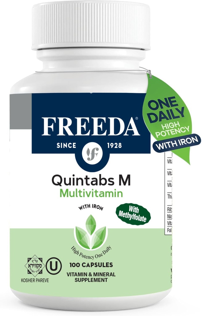 FREEDA Multivitamin – Quintabs-M con ferro – Kosher Multi Vitamins Supplementi per la salute delle donne - Multivitaminici per le donne & Iron-Deficient Men Adult Vitamins Multivitamin (100)