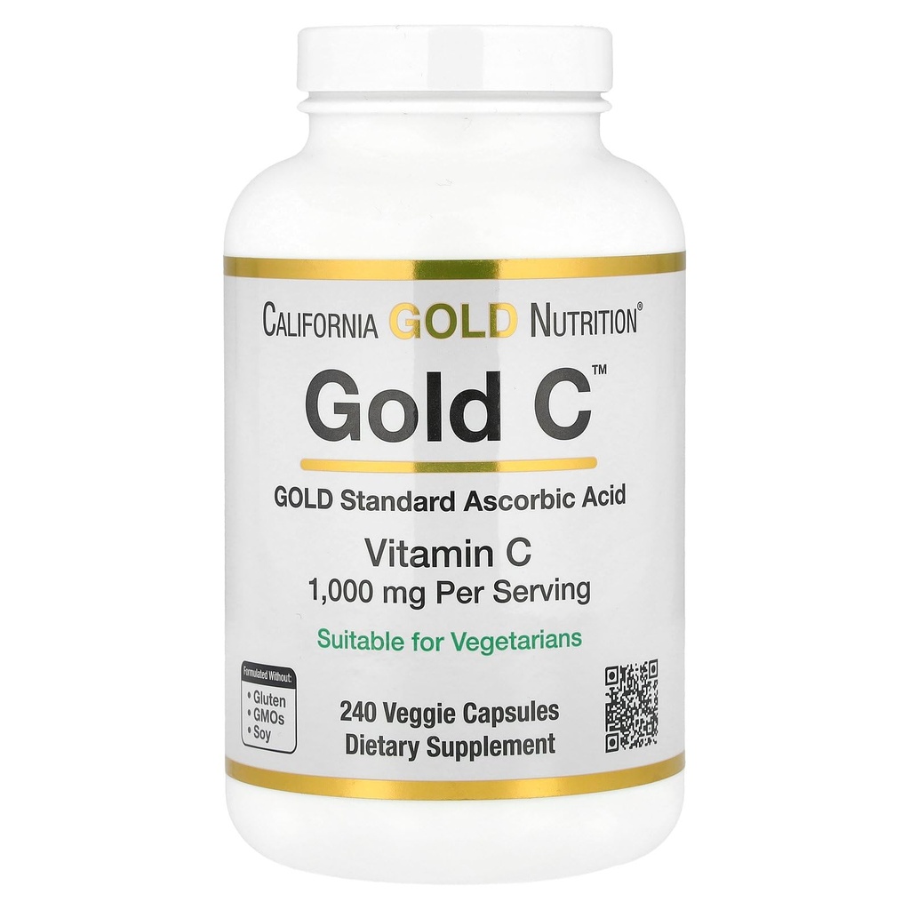 California Gold Nutrition C USP Grade Vitamin C Supplemento - Supporto immunitario e benessere stagionale - Per vegetariani - Gluten Free, Non-GMO - 1000 mg - 240 capsule vegetali