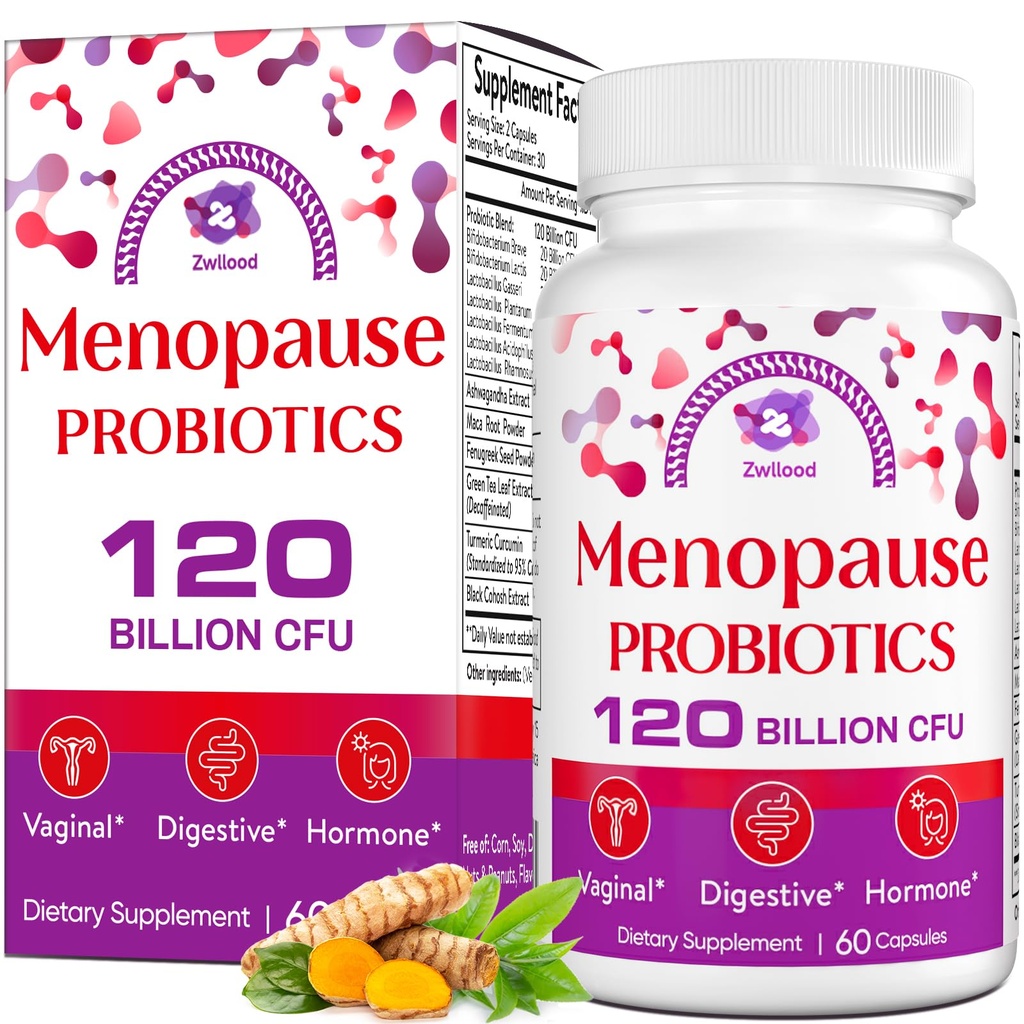 Menopause Ergänzungen für Frauen, 120 Billion CFU Menopause Probiotika für Frauen, All-Natural Probiotic für Hot Flashes Menopause, Nachtschwärmen, Mood-Schwingungen, Gut und Hormon - 60 Kräuterkapseln