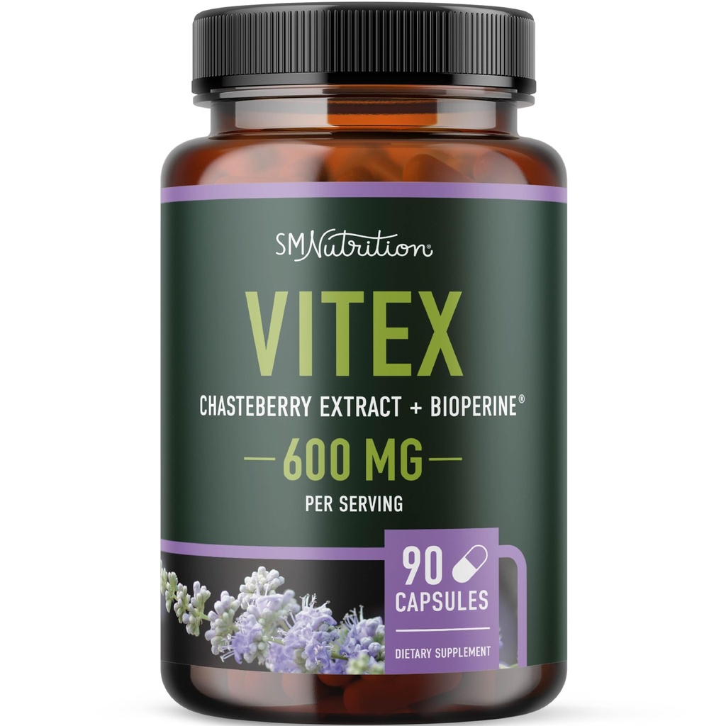 Vitex Chasteberry Supplément 600mg de Agnus Castus pour l'équilibre hormonal des femmes, la ménopause, la régularité menstruelle et l'acné hormonal*