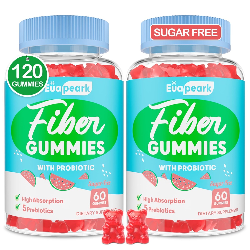2 Pacchetti - Gummie di fibre per adulti, Probiotici senza zucchero & Gummie di fibre prebiotiche, con Inulin, Fos & Chicory Root - per regolarità, Digestione & Salute Gut - Vegan, Gluten Free, 120 Conti