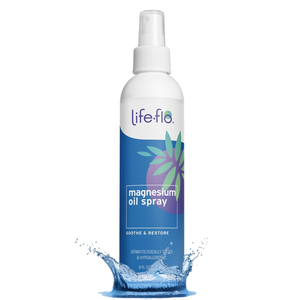 Huile de magnésium pur Life-Flo pour les pieds et le corps - Spray de magnésium pur 100% de l'ancien fond de Zechstein - Spray d'huile de magnésium pour les pieds, les muscles et les articulations relaxants et rajeunissants - 8 oz