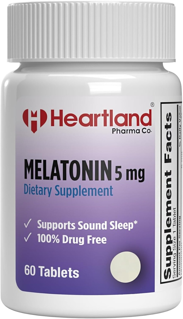 Melatonin 5mg | Pillole di aiuto per il sonno naturale | Supplemento di aiuto al sonno gratuito al 100% della droga | Non-Habit Forming | USA Prodotto | 60 Conte