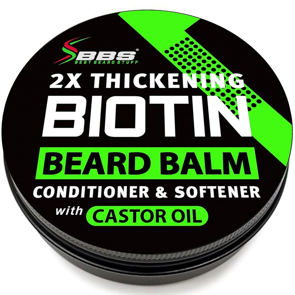 Biotin Beard Balm per gli uomini - 2X Thickening per Beard e Mustache - Organic Mustache Wax con Castor Oil & Meadowfoam – Hydrating Facial Hair Growth Balm & Leave-In Conditioner