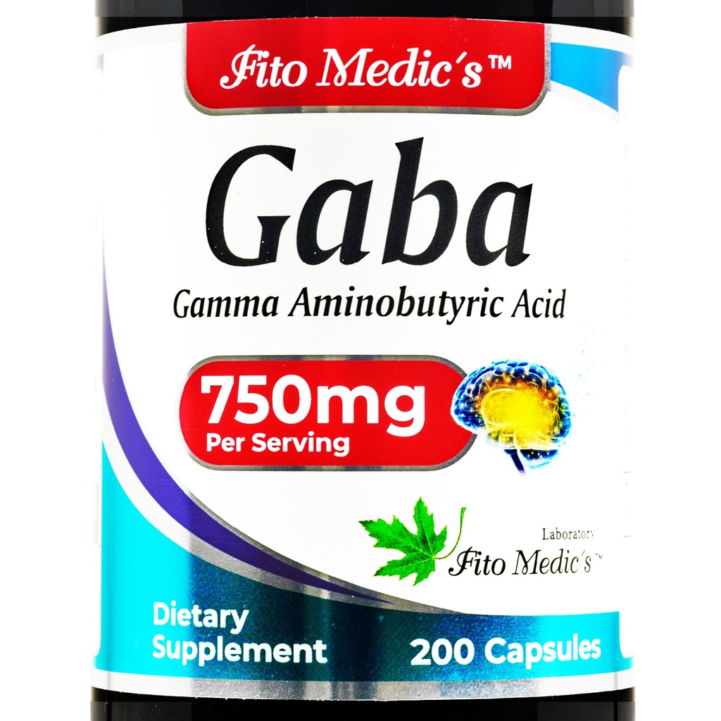 FITO MEDIC'S Lab- GABA, 750 mg per Serving, 200 Capsules, GABA Supplements, Ultra high Absorption - Amino acids - GABA Powder - butyric Acid s.