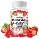 Magnesium Glycinate Gummies 2500mg - Zuckerfreie Magnesium Kalium-Ergänzung mit Vitamin D, B6, CoQ10 für ruhige Stimmung & Schlaf-Unterstützung - 90 Erdbeergummis