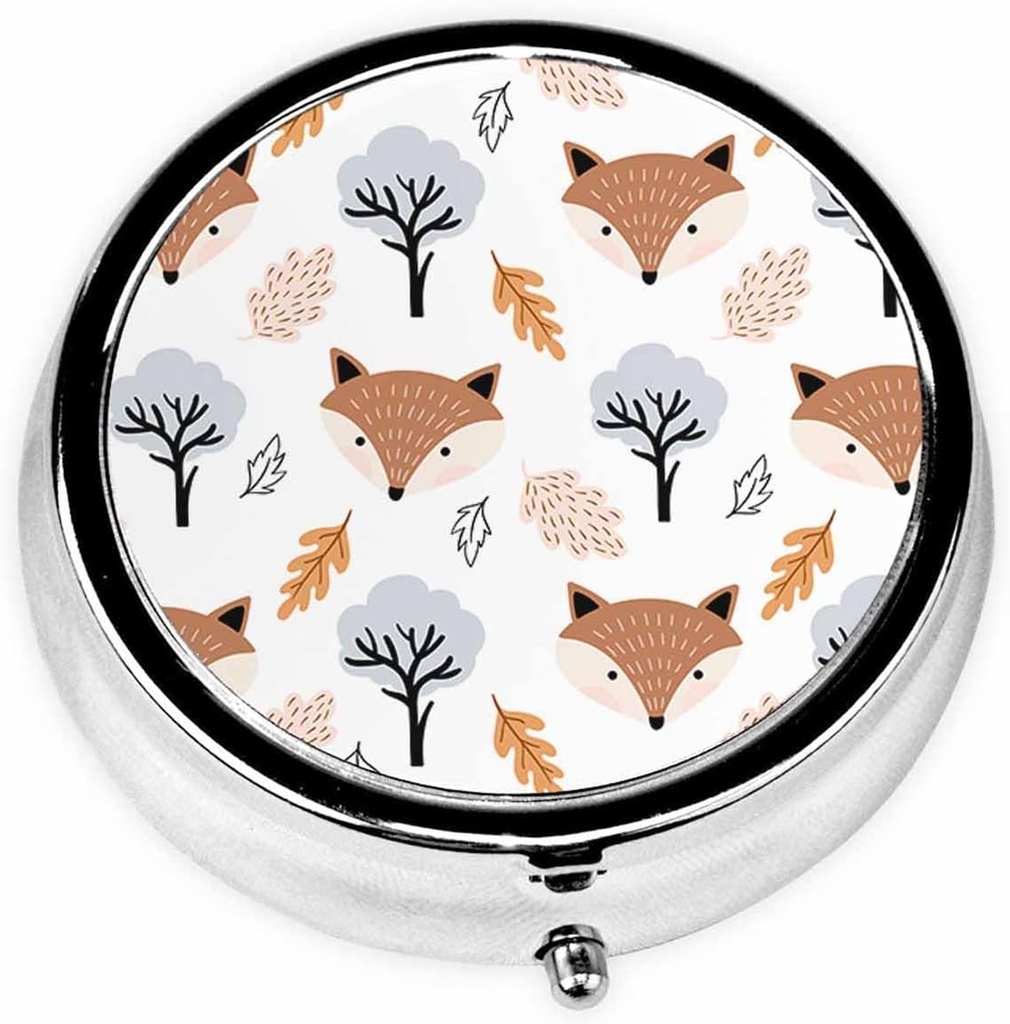 IBILIU Medicine Pill Case Autunno Cute Foxes and Leaves Portable Pill Box per Pocket Metal Medicine Vitamin Organizer 3 Compartment