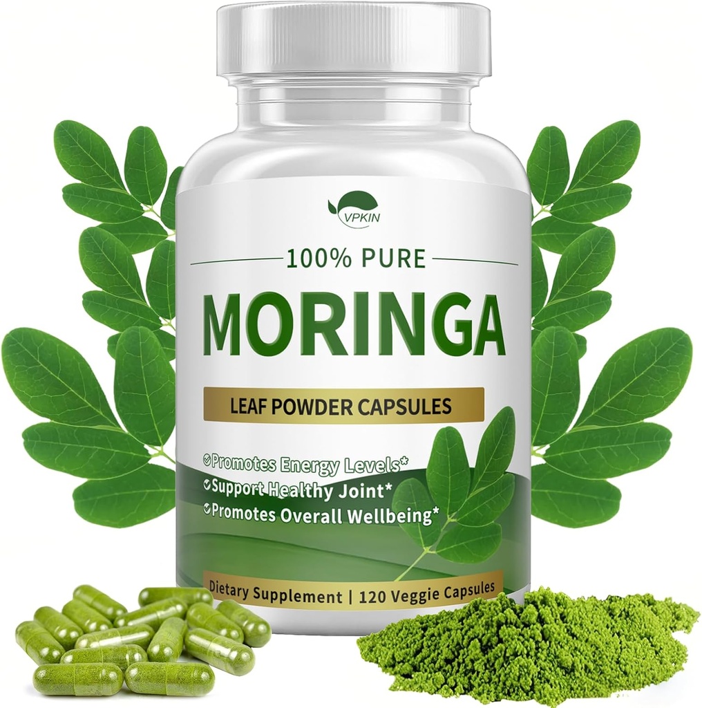 Bio Moringa Pulver Kapseln,Pure Moringa Oleifera Blatt Pulver Kapseln 1000mg,Moringa Ergänzung für Energie, Immunität & Gelenke Gesundheit, Vegan und Non-GMO,120 Kapseln
