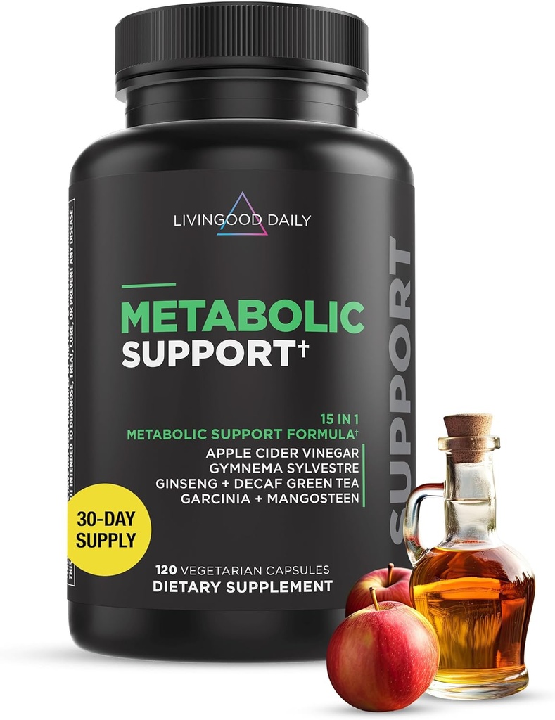 Livingood Daily Metabolism Booster per le donne e gli uomini, supporto metabolico (120 capsule vegetariane) - Metabolismo Boost Supplement Supporta Digestivo & Heart Health - Non-OGM, senza glutine, & Vegan