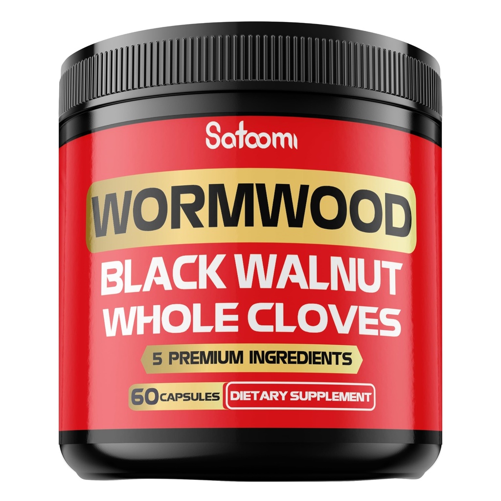 Satoomi 5 en 1 Wormwood Capsules Supplement - Extrait de noyer noir, des vêtements entiers, du curcuma et du HCl berbère - Système immunitaire et santé de la digestion - 60 capsules
