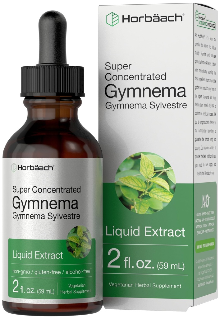 Horbäach Gymnema Sylvestre Liquid Extract | 2 fl oz | Alkoholfreie Tropfen | Super konzentrierte Ergänzung Tincture | Vegetarisch, Non-GMO, Glutenfrei