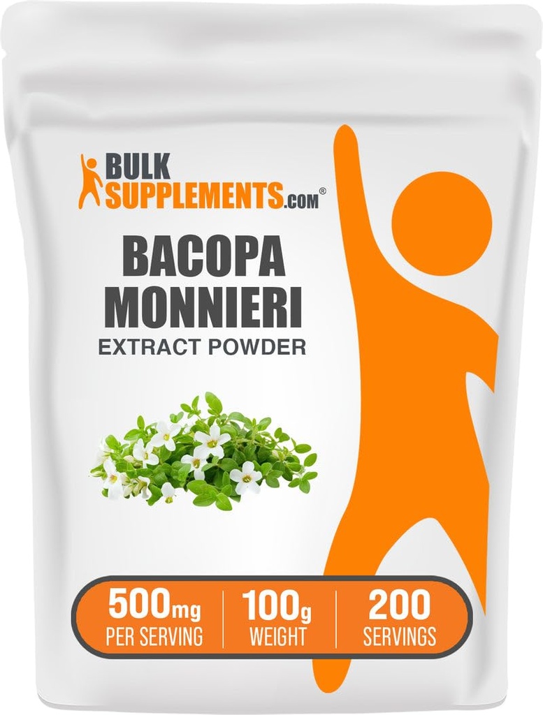 BulkSupplements.com Bacopa Estratto di polvere - Bacopa Monnieri Supplemento, Herbal Supplement - Vegan & Gluten Free, 500mg per Serving, 100g (3.5 oz) (Pack of 1)