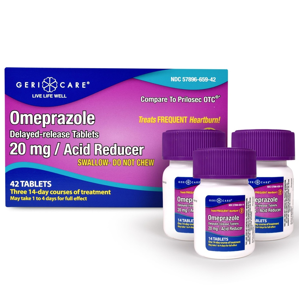 GeriCare Omeprazol Delayed Release Tablets 20mg Stomach Säure Reducer Pillen für 24 Stunden Sodbrennen Relief- Säure Reflux Medizin zu behandeln häufige Sodbrennen- Anti-Acid Relief Tabletten (42 Zähler)