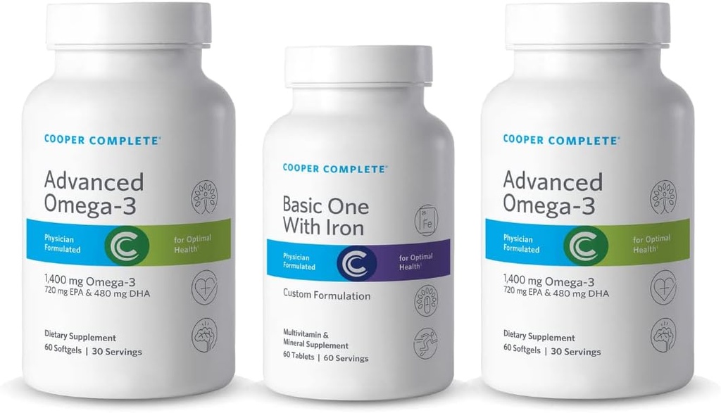 Cooper Complete - Multivitamine de base avec fer - Supplément quotidien multivitamine et minéral Plus huile de poisson - 60 jours d'approvisionnement