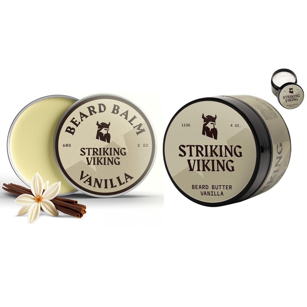 Striking Viking Pack von 2 Bart Balm (2oz) und Bart Butter (4oz) Vanilla Scent
