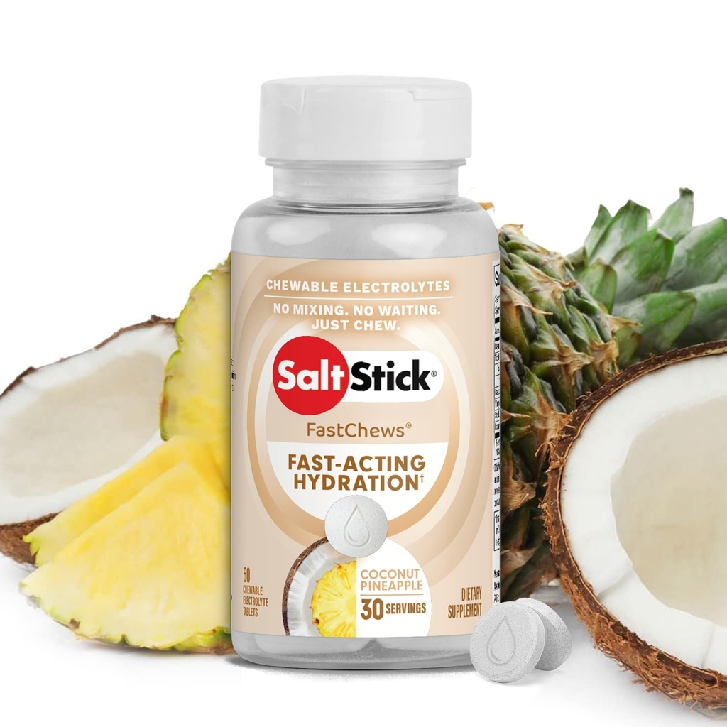 SaltStick Elektrolyt FastChews - 60 Coconut Pineapple Chewable Electrolytes - Salztabletten für Laufen und Hydration, Elektrolytkäse - 60 Count