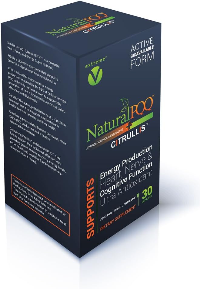 NaturalPQQ - Booster d'oxyde nitrique d'énergie mitochondriale - Citrulis pour l'énergie prolongée. 20mg (Pyrroloquinoline Quinone)