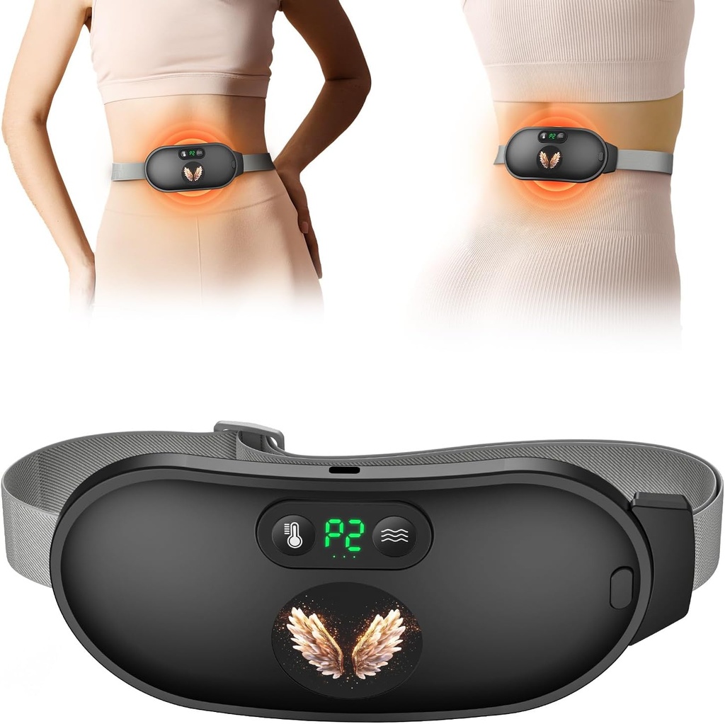 Plaquette de chauffage pour les crampes d'époque, Chauffage rapide avec 6 niveaux de chaleur et 6 modes de massage, plaquette de chauffage menstruelle sans fil portable, masseur d'époque dos ou ventre pour les femmes et les filles, noir