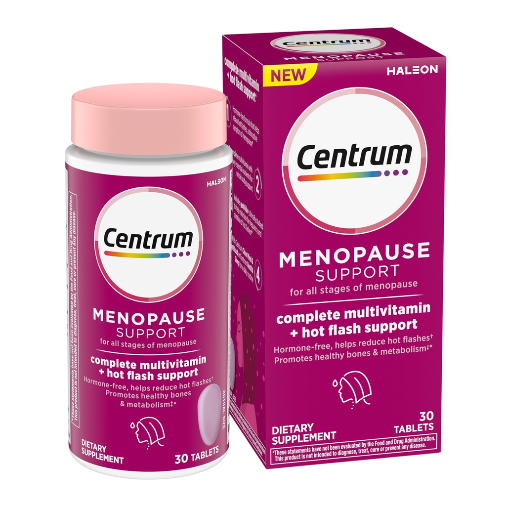Centrum Complete Multivitamin Supplement + Hot Flash Support Menopause Support Tablets, mit Klinisch untersucht geniVida, 30 Zähler