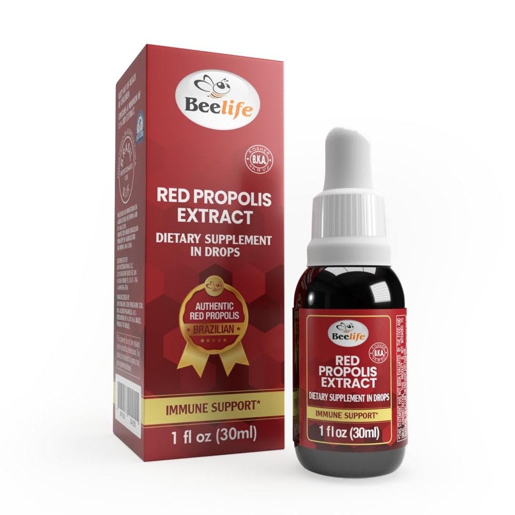 Beelife Red Bee Propolis Extract,100% Pure Extract Bee Propolis Tincture, High Artepillin-C Levels - Natürliche Immununterstützung- aus Brasilien, zertifiziert ISO 22000, Kosher (30ml/ 1Fl.Oz)