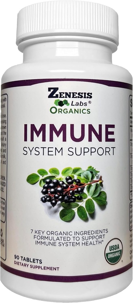 Zenesis Labs Organic Immun Support Supplement Vitamin C, Moringa, Elderberry, Astragalus, Oregano, Ginger, Knoblauch (90 Tabletten, 30 Tage Versorgung)