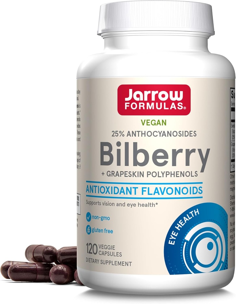 Jarrow Formulas Bilberry & Grapeskin Polyphenols Capsules - 120 Count - Integratore di mirtilli per occhi - Supplemento antiossidante - Per la salute degli occhi - Vegan - Non OGM
