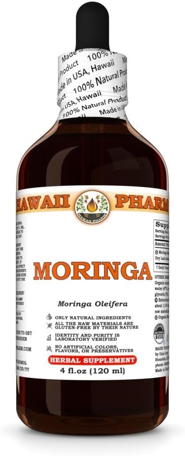 Hawaii Pharm Moringa Extract, Tincture for Mood Balance & Cardiovascular Support, Nourishes Skin & Hair, schützt Leber, Eases Digestion, verhindert Nierensteine - 4 fl.oz