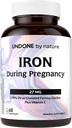 Supplément de fer, Bisglycinate de fer, doux, avec la vitamine C comme L-Calcium Ascorbate, pendant la grossesse par undone par nature, 100% de la valeur quotidienne, fabricant de sang, 60 bouchons végétaliens