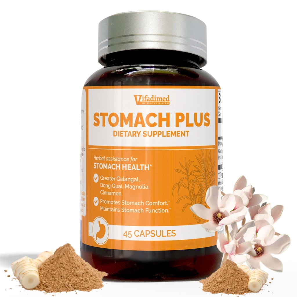 Stomach Plus-for Stomach, Gastritis, Stomach Lining Repair, Acid Reflux, Heartburn, Indigestione, con Galangal, Dong Quai, Cinnamon & Magnolia-45 capsule
