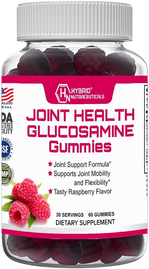 Hybrid Nutraceuticals Joint Health Supplement - Glucosamine Gummis mit Vitamin E - Unterstützung Joint Mobility & Flexibility Support Supplement, Raspberry Flavor - 60 Gummies