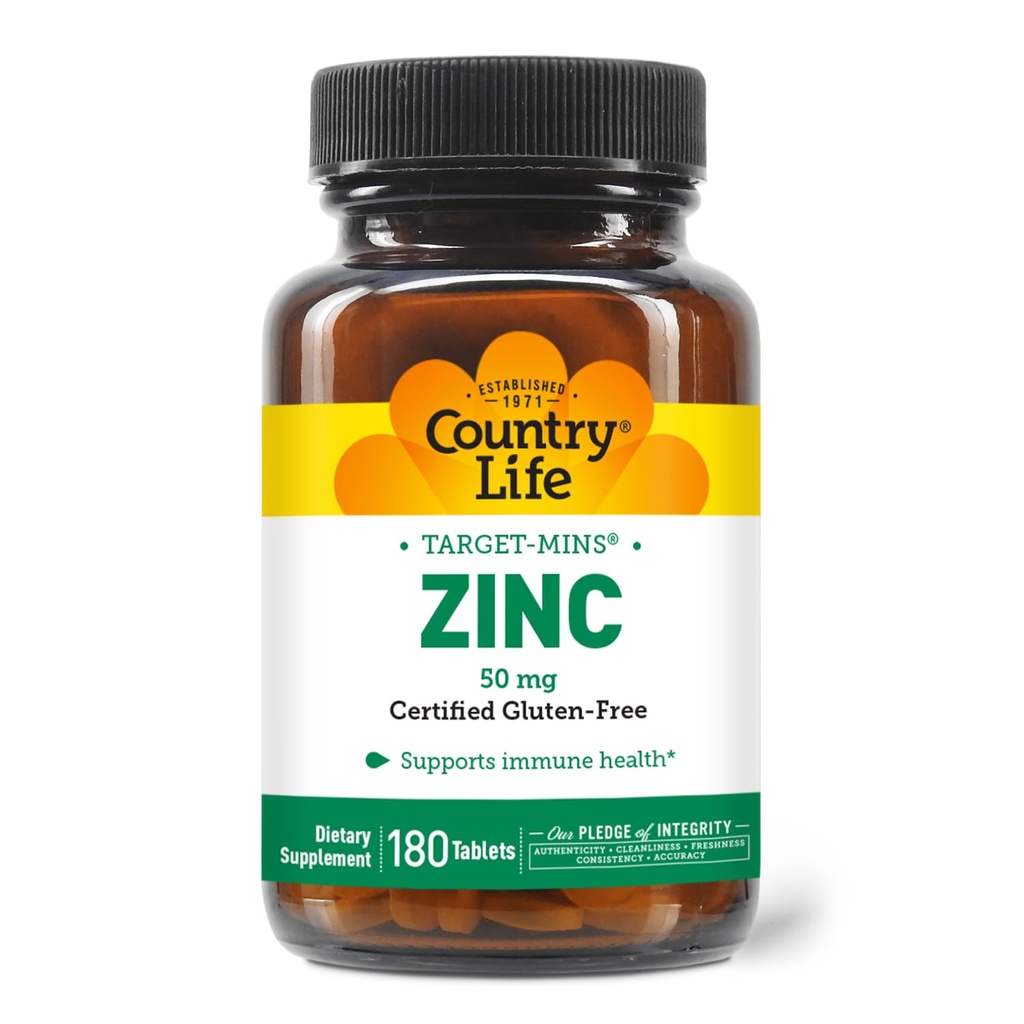 Country Life Target-Mins Zink 50 mg 180 Tabletten - Zink Ergänzungen für Immungesundheit - Zink 50mg - Zink-Unterstützung