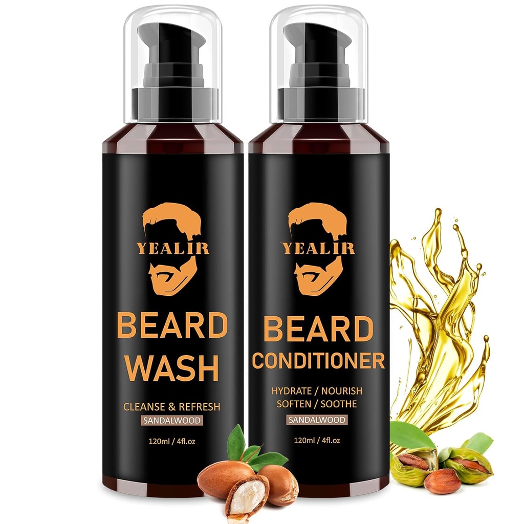 Bart Wash & Conditioner für Männer - Erweichen & Hydrate mit Argan & Jojoba Öl - Controls Dandruff & Juckreiz für einen frischen, glatten & Tangle-freien Bart - 2-Pack (4oz Jeder)