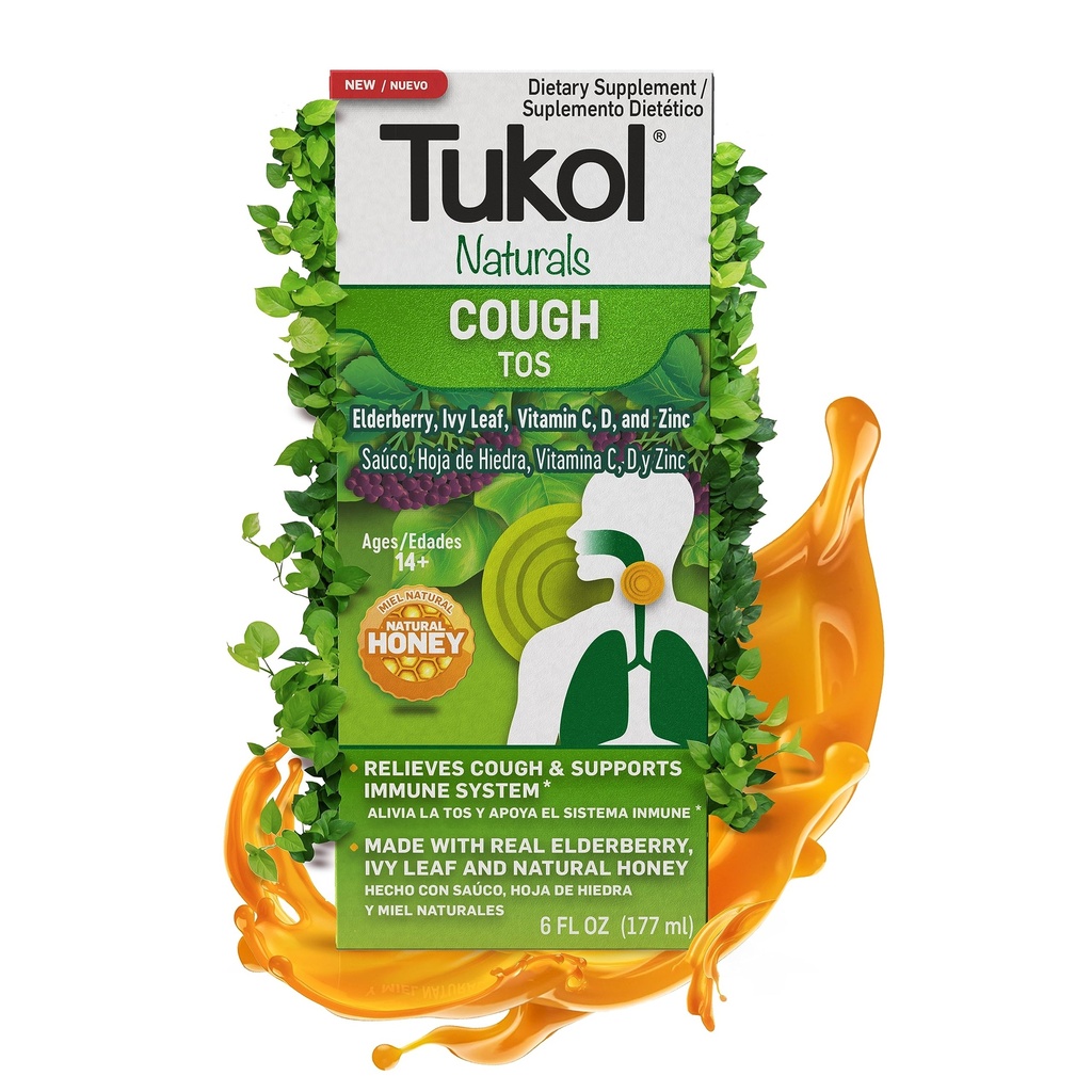TUKOL Naturals Elderberry Syrup mit Vitamin C, D und Zink, Immununterstützungsergänzung mit natürlichem Honig für Erwachsene & Teens, Kräuterelbeeren Boost für Immunität & Antioxidantien Unterstützung, 6oz