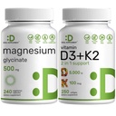 Magnesium Glycinate 500mg Veggie Capsules & Vitamin D3 5.000iu + K2 100mcg Softgels Bundle – leicht absorbiert Chelatmineral – D & K Essential Sunshine Vitamine