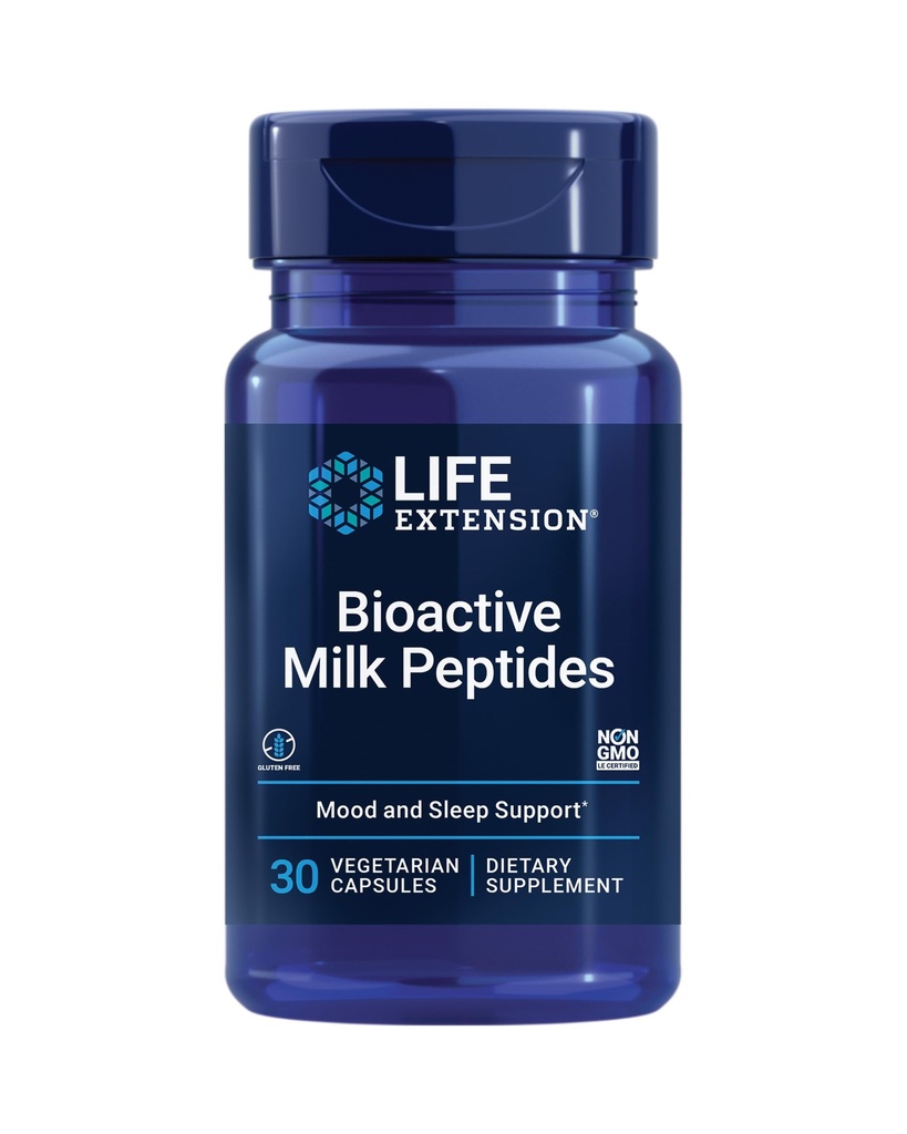 Estensione della vita Peptidi di latte bioattivi, Supporto sano del mood, Supplemento del sonno, Rilassamento, Peptidi del latte, Decapeptide del Casein, Senza ormone, Senza glutine, Non OGM, Vegetariano, 30 capsule