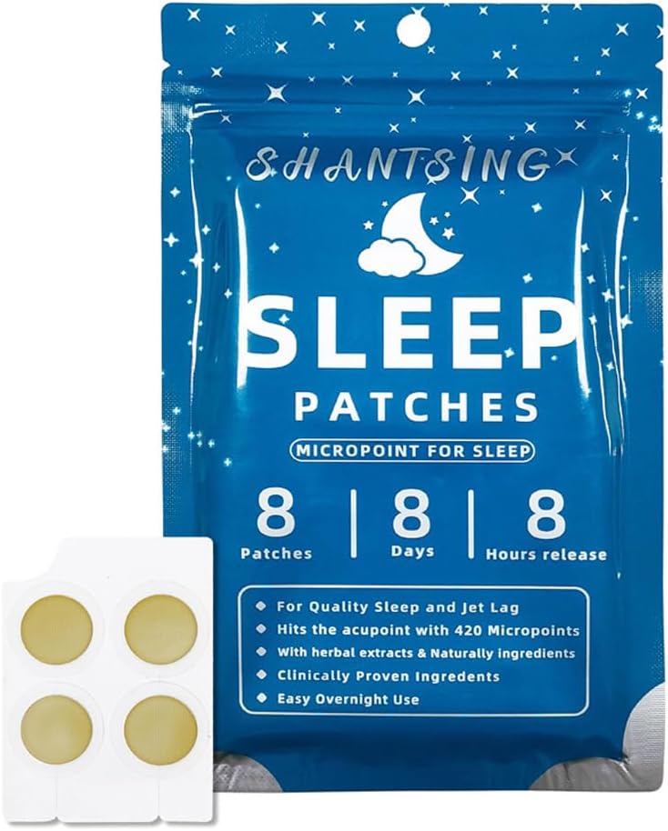 Patch di sonno per adulti, Patch di supporto per il sonno di Jat Lag con 420 Micropoint di acido ialuronico, Applicare su Yintang, Acupoint anmian, Uso continuo quattro settimane, ingredienti naturali di erbe, 8 conte