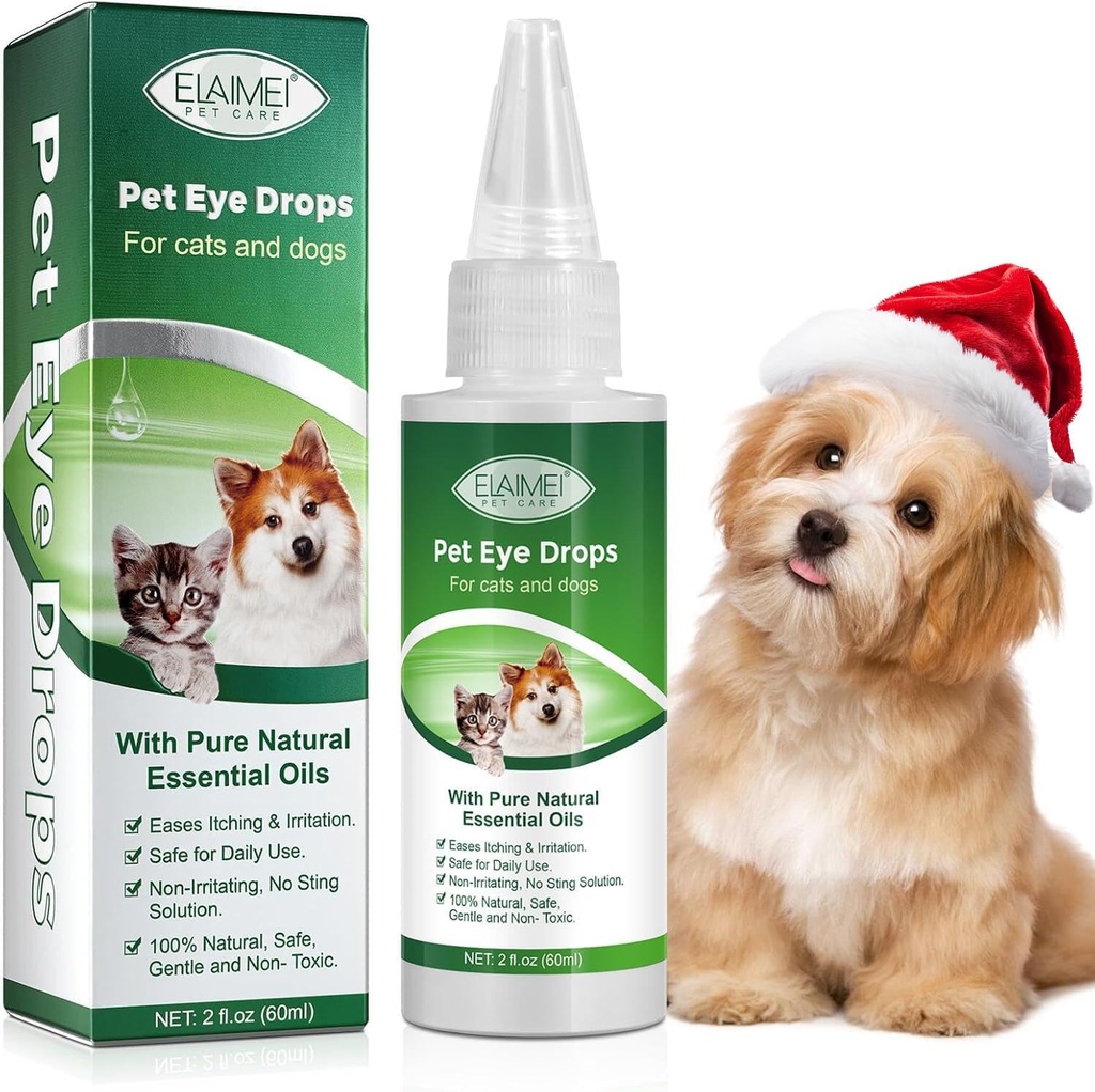60ML gouttes pour les yeux de chien et de chat soulagement yeux démangeaisons et irritation, oeil rose et allergies symptômes formule sûre et douce pour tous les animaux