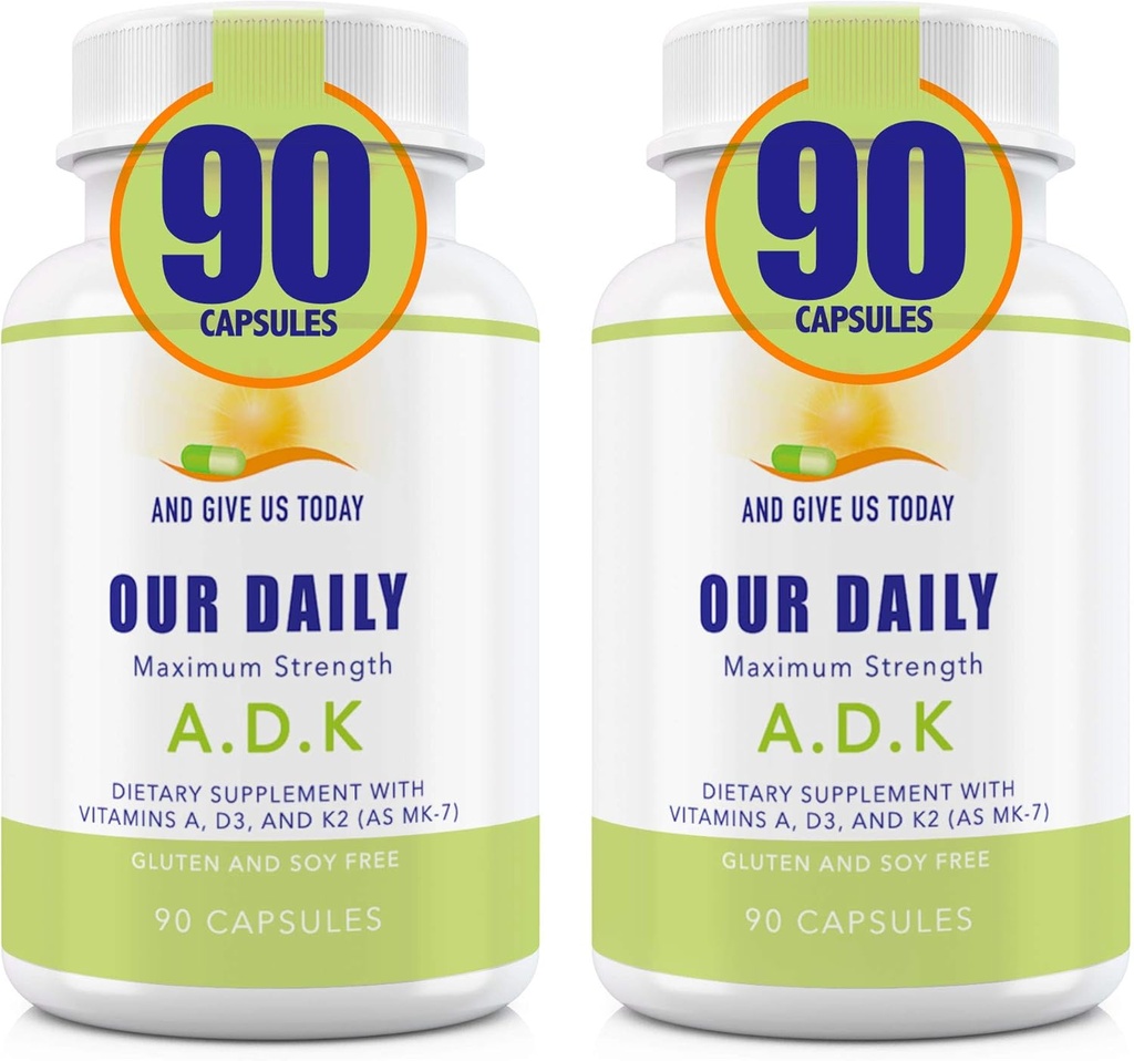 Unsere tägliche Vites ADK-Ergänzung - Vitamin A, D3 & K2 (als MK7) - Knochen, Immunsystem-Unterstützung - Hohe Potenz Vitamine mit nicht GMO-Zutaten - Glutenfrei, Soja freie Gemüsekapseln 180 CT