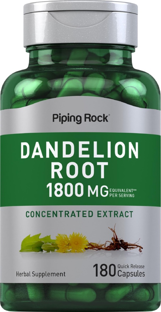 Piping Rock Dandelion Root Capsules | 1800mg | 180 Count | Kräuterergänzung | Konzentrierter Extrakt | Glutenfrei, Non-GMO