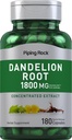 Piping Rock Dandelion Root Capsules | 1800mg | 180 Count | Kräuterergänzung | Konzentrierter Extrakt | Glutenfrei, Non-GMO