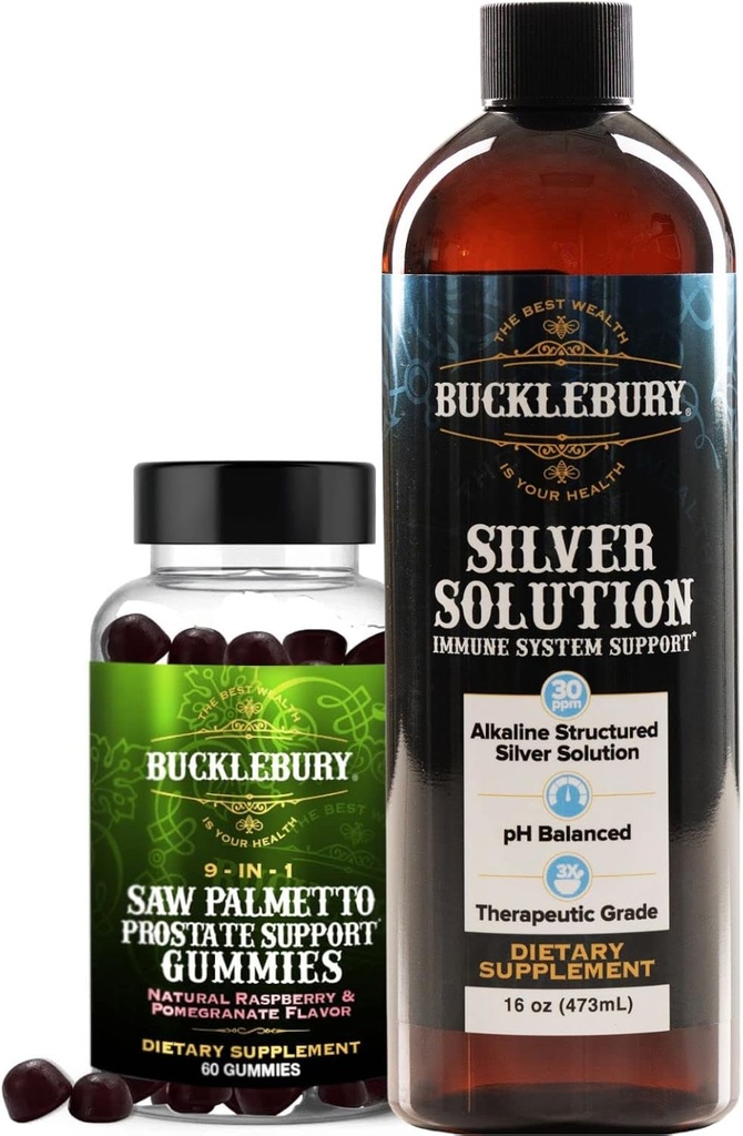 BUCKLEBURY Saw Palmetto Prostate Gummis und strukturierte flüssige Silberlösung 30ppm