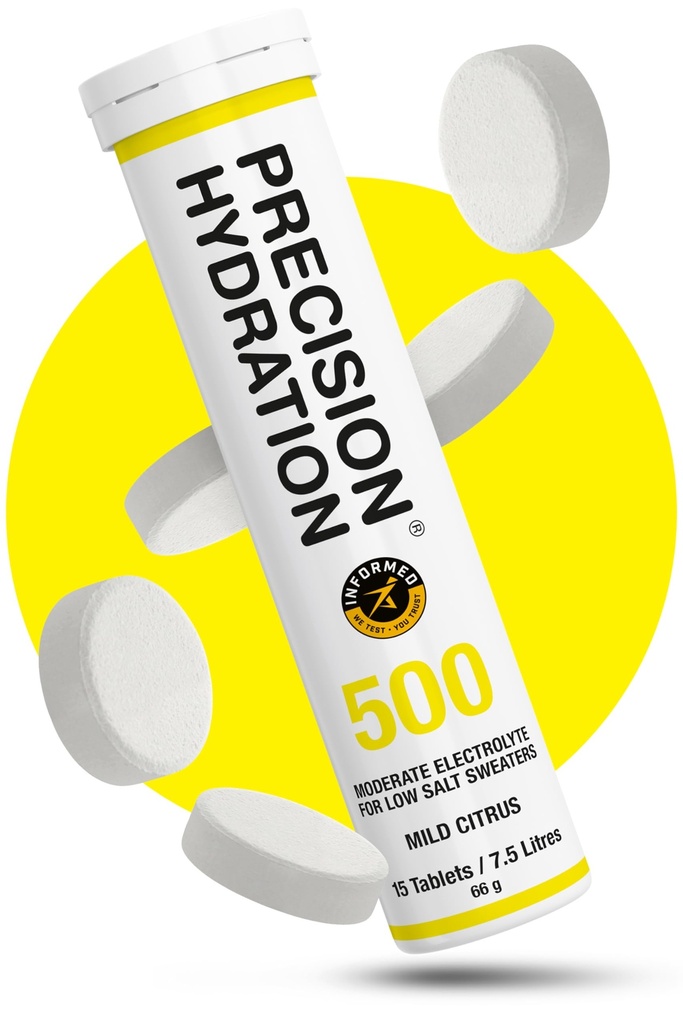 Comprimés électrolytes d'hydratation de précision - Comprimés d'hydratation effervescents multi-résistance - faible calorie, sans gluten, végétalien/végétarien amical (1 tube, 500mg/L - tube jaune)