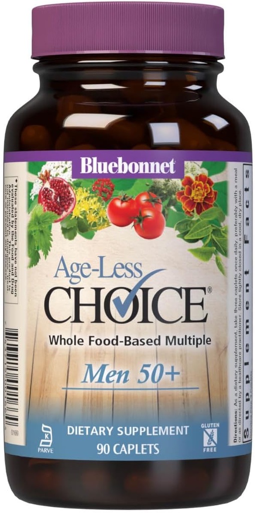 Bluebonnet Nutrition Età-Scelta Tutto Cibo Basato Multiplo per Uomini 50+ Caplets, 90 Conte