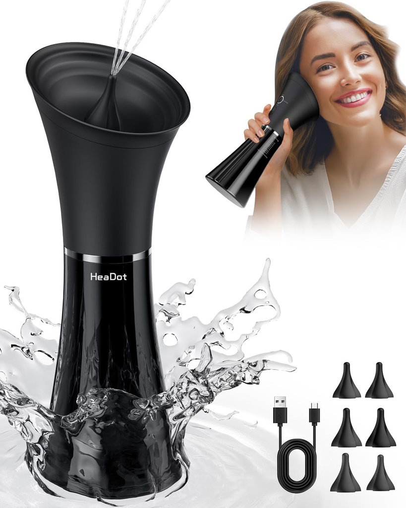 Enlèvement des cires d'oreille HeaDot avec température intelligente de l'eau, nettoyant d'oreille alimenté par l'eau avec 6 conseils, kit d'enlèvement des cires d'oreille sûr et efficace avec 4 niveaux de pression - IPX7