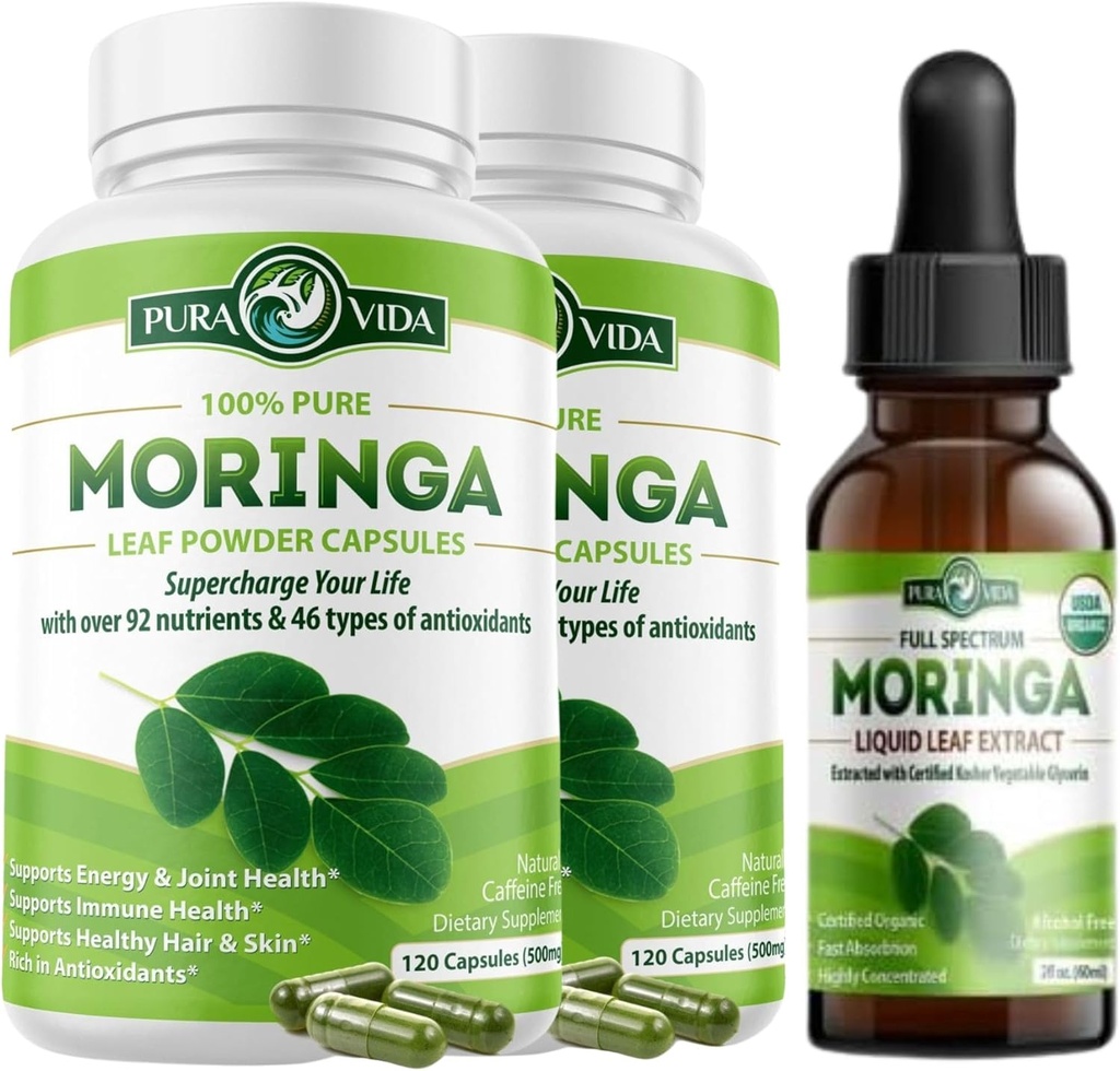 Estratto di caffè verde 120ct. 500mg Caps. (Pacchetto di 2) e Olio di Moringa organico (2fl oz)