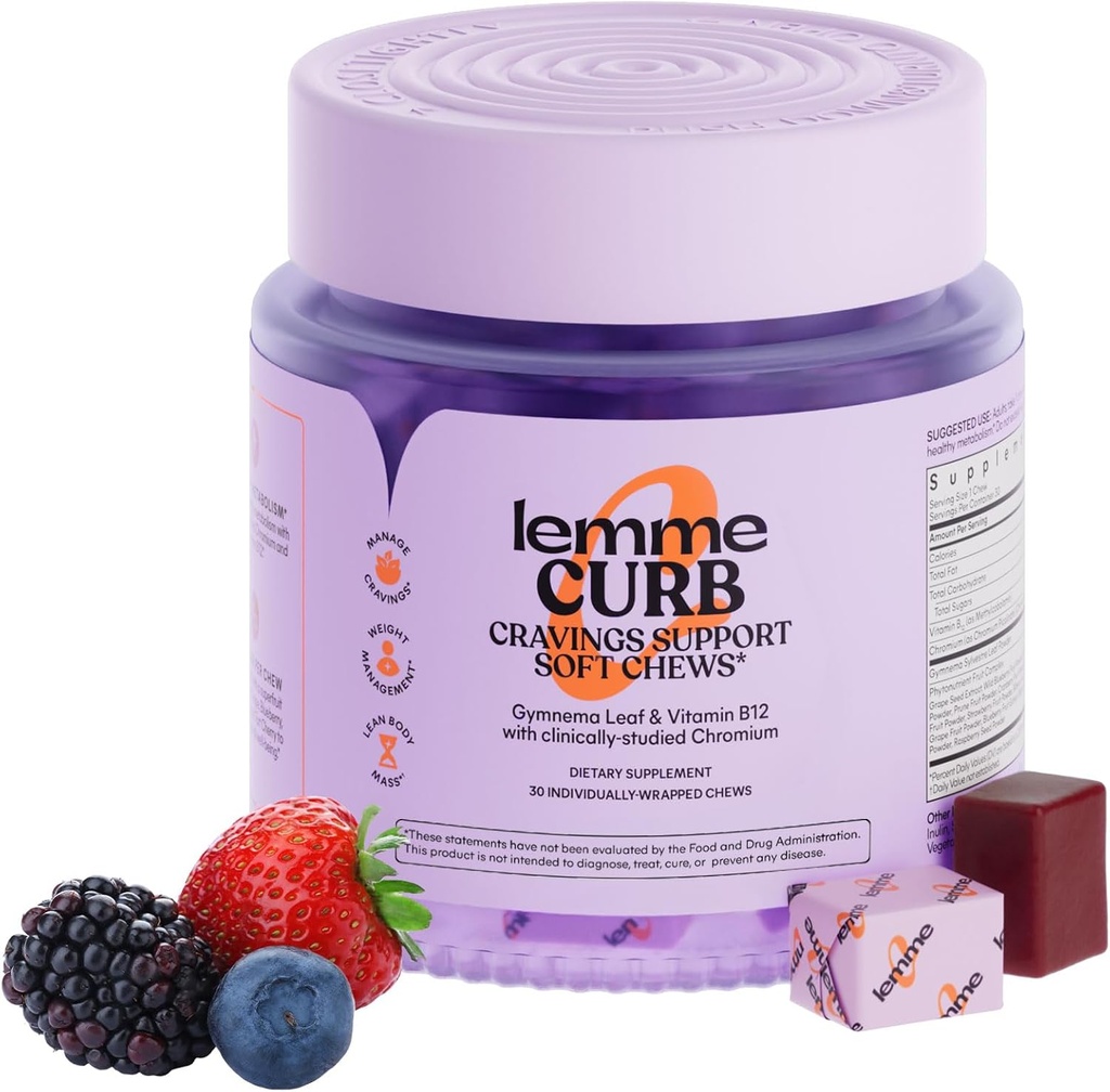 Lemme Curb Cravings Soft Chews - Gérer l'appétit, le métabolisme de soutien et le corps maigre avec Chromium étudié cliniquement, Gymnema & B12 pour la gestion du poids sain, Berry mixte, 30 Compte (Mois)