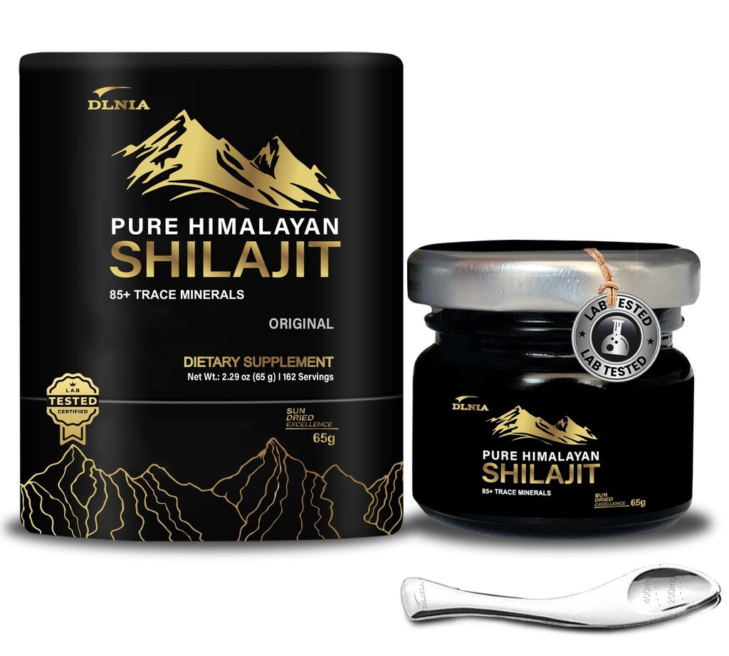 Shilajit Pure Himalayan Organic Shilajit Resin Supplement- Gold+ Grad mit 85+ Trace Minerals mit 75% Fulvic Säure, Gesamtenergie & Immununterstützung, Reines Shilajit für Männer & Frauen, 65g